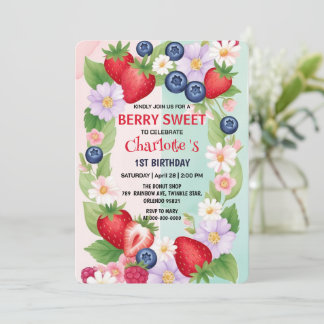 RED Strawberry 1. Geburtstag Party Einladung