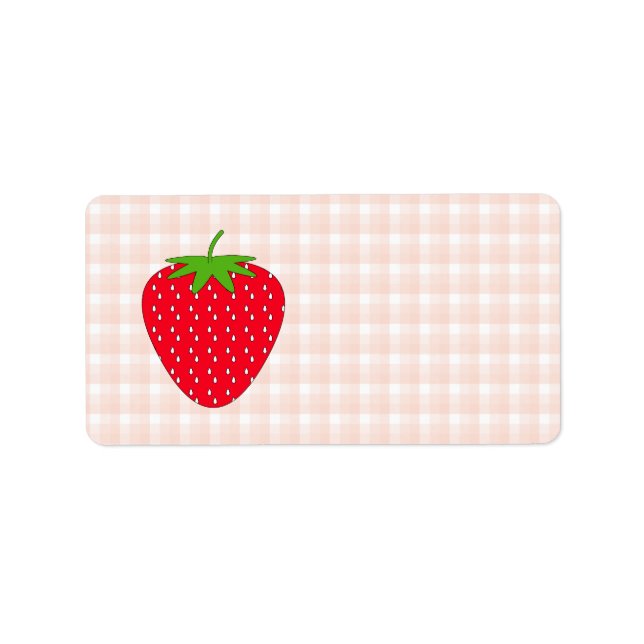Red Strawberry auf Gingham Karo. Adressaufkleber (Vorne)