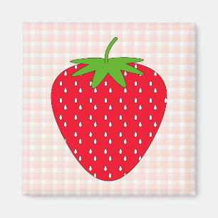 Red Strawberry auf Gingham Karo. Magnet