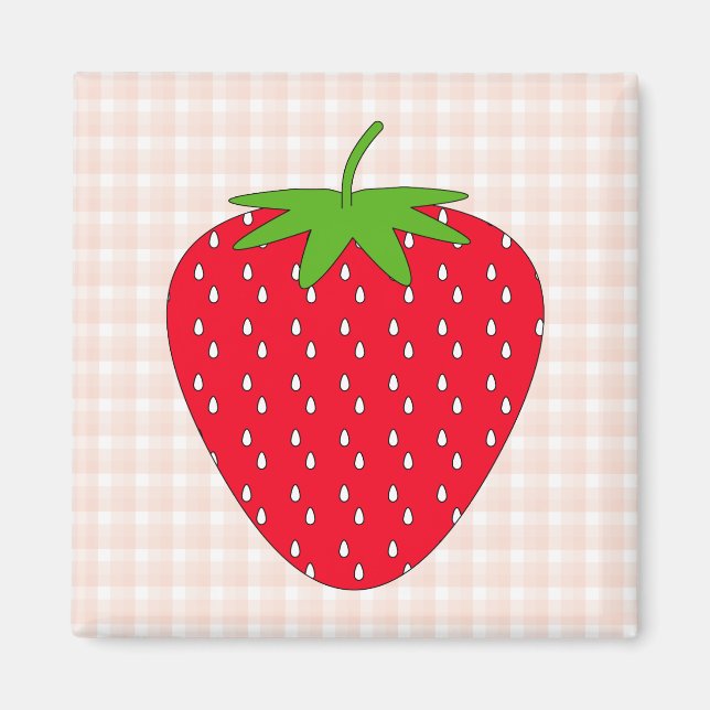 Red Strawberry auf Gingham Karo. Magnet (Vorne)
