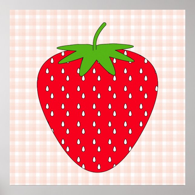 Red Strawberry auf Gingham Karo. Poster (Vorne)
