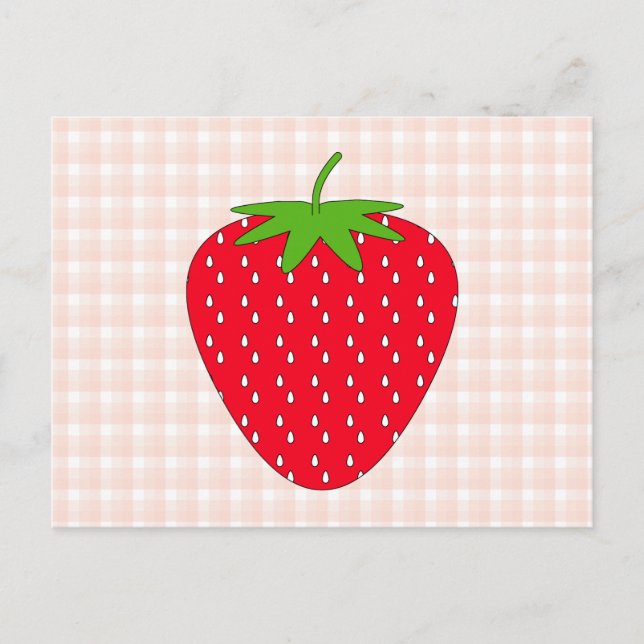 Red Strawberry auf Gingham Karo. Postkarte (Vorderseite)