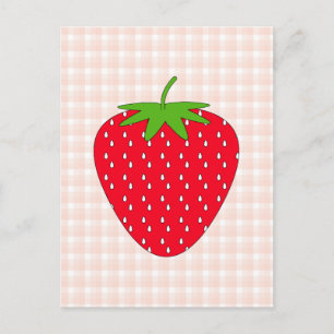 Red Strawberry auf Gingham Karo. Postkarte