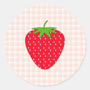 Red Strawberry auf Gingham Karo. Runder Aufkleber