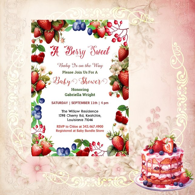 Red Strawberry Baby Dusche | Blue Berry Sweet Nied Einladung (Red Strawberry Baby Shower | Blue Berry Sweet Cute Invitation)