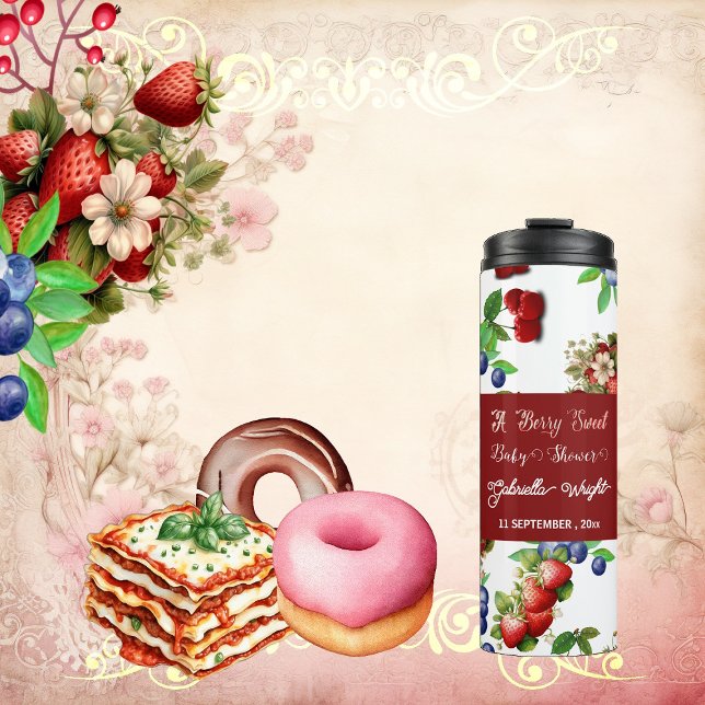Red Strawberry Baby Dusche | Blue Berry Sweet Nied Thermosbecher (Red Strawberry Baby Shower | Blue Berry Sweet Cute Thermal Tumbler)