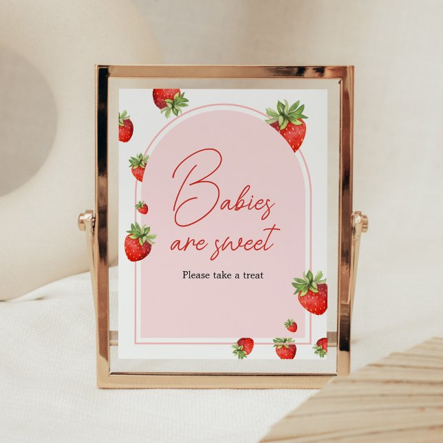 Red Strawberry Baby Shower Babys sind süß Poster (Boho Berry Sweet Baby Shower Babies are Sweet Sign)