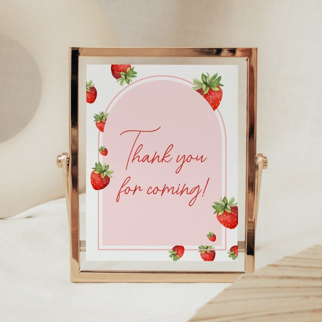 Red Strawberry Baby Shower Vielen Dank für Ihr Kom Poster (Boho Berry Sweet Baby Shower Thank you for Coming Sign)