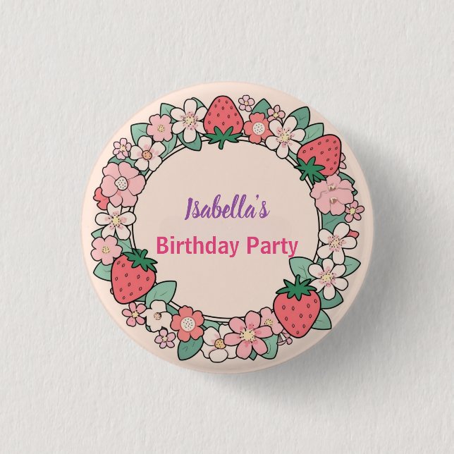 Red Strawberry berry Daisy Birthday Party für sie Button (Vorderseite)