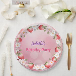Red Strawberry berry Daisy Birthday Party für sie Pappteller