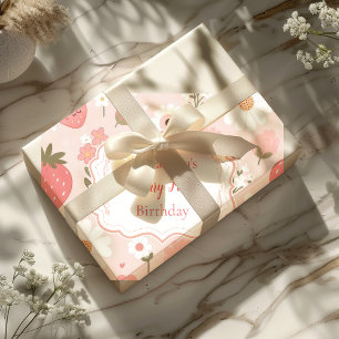 Red Strawberry Berry Erster Geburtstag Party Geschenkpapier