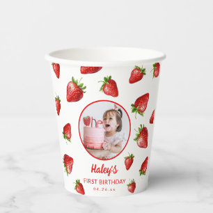 Red Strawberry Berry First Baby Birthday Foto Pappbecher