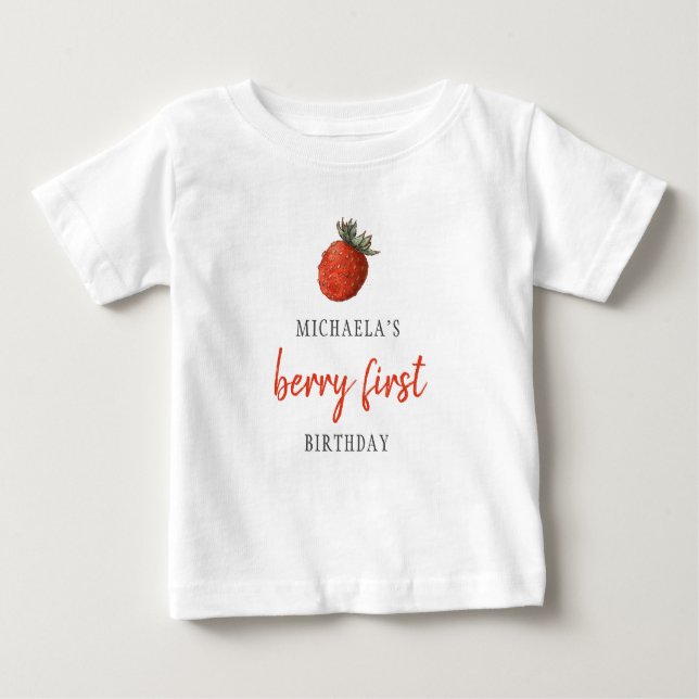 Red Strawberry Berry First Birthday Baby T-shirt (Vorderseite)