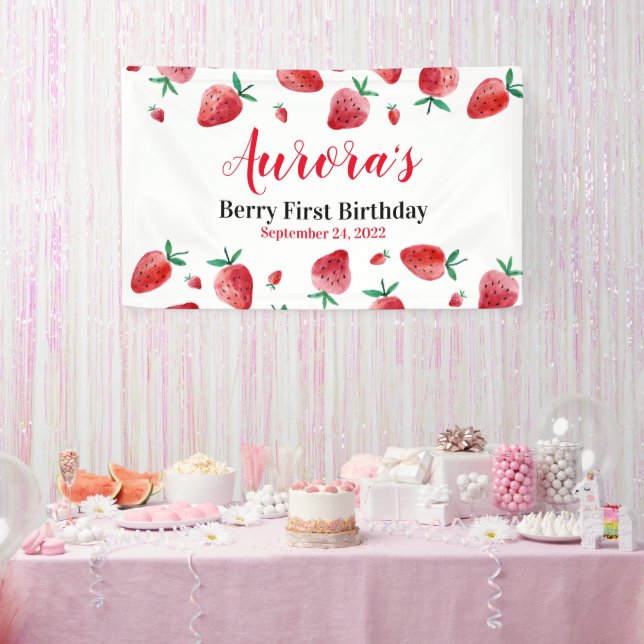 Red Strawberry Berry First Birthday Banner (Party)