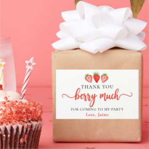 Red Strawberry Birthday Danke, Berry Much Rechteckiger Aufkleber