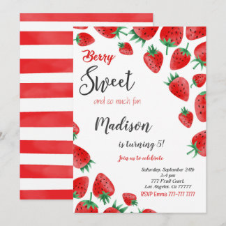 Red Strawberry Birthday Einladung