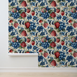 Red Strawberry & Blue Blueberry Farm Style Tapete