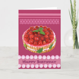 Red strawberry cake birthday card karte