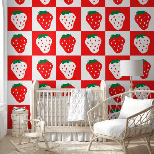 Red Strawberry Frucht Muster Kids Kinderzimmer Roo Tapete