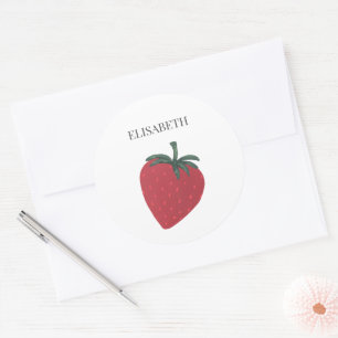 Red Strawberry Frucht Personalisierter Name Runder Aufkleber