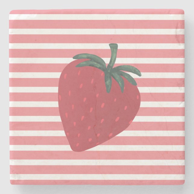 Red Strawberry Fruit and Stripes Steinuntersetzer (Vorderseite)