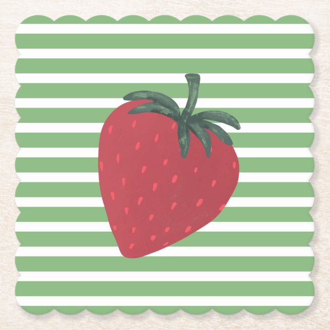 Red Strawberry Fruit and Stripes Untersetzer (Vorderseite)