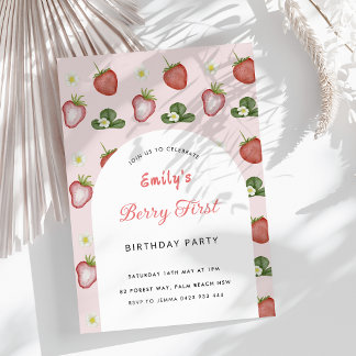 Red Strawberry Girl 1. Geburtstag Party Einladung