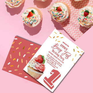 Red Strawberry Girl's Berry First Birthday Einladung
