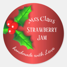 Red Strawberry jam Weihnachtslabel Runder Aufkleber