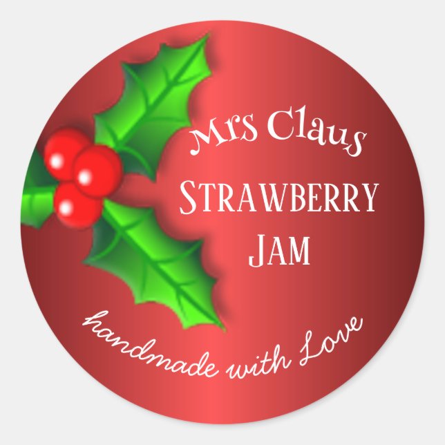 Red Strawberry jam Weihnachtslabel Runder Aufkleber (Vorderseite)