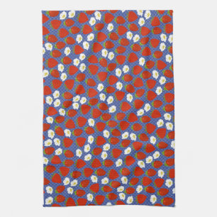 Red Strawberry mit Navy White Basketweave Backgrd Geschirrtuch