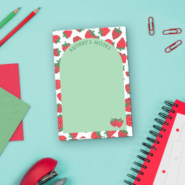Red Strawberry Muster Green Arch Add Name Post-it Klebezettel