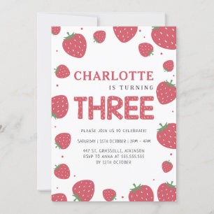 Red Strawberry Pattern 3. Sommer Geburtstag Einladung