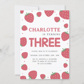 Red Strawberry Pattern 3. Sommer Geburtstag Einladung