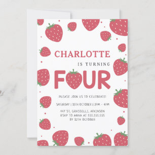 Red Strawberry Pattern 4. Sommer Geburtstag Einladung