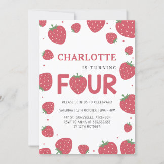 Red Strawberry Pattern 4. Sommer Geburtstag Einladung