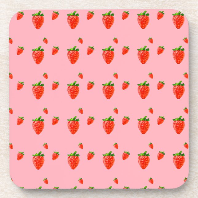 Red Strawberry Pattern Pink Party Getränkeuntersetzer (Vorderseite)