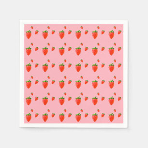 Red Strawberry Pattern Pink Party Serviette