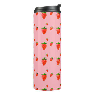 Red Strawberry Pattern Pink Party Thermosbecher