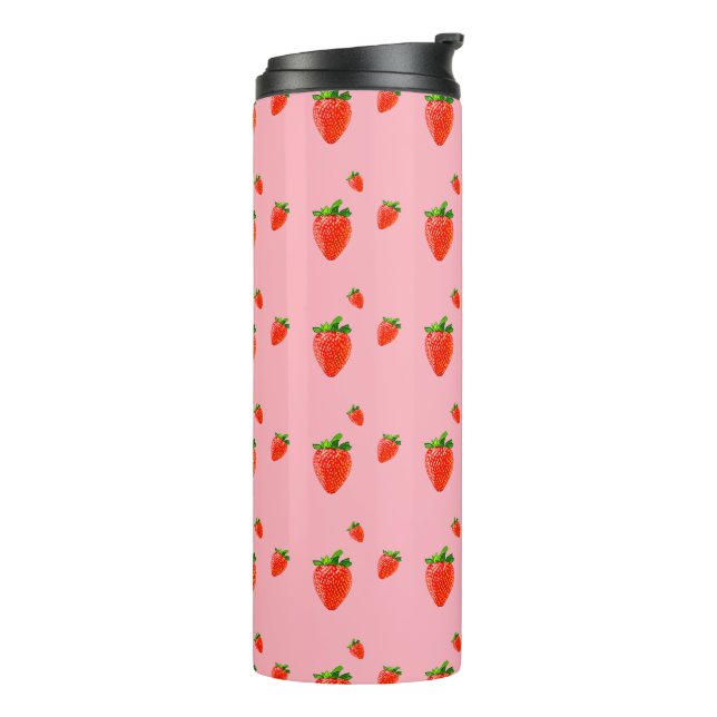 Red Strawberry Pattern Pink Party Thermosbecher (Nach links gedreht)