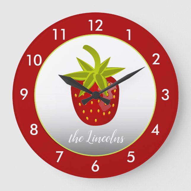 Red Strawberry Personalisiert Große Wanduhr (Vorderseite)