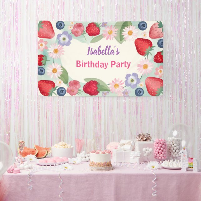 Red Strawberry pink Daisy Birthday Party für sie Banner (Party)