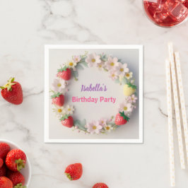 Red Strawberry pink Daisy Birthday Party für sie Serviette