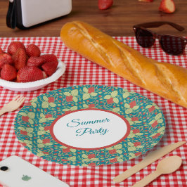 Red Strawberry & Pink Flower & Vines Pappteller