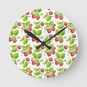 Red Strawberry Runde Wanduhr