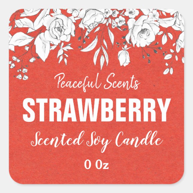 Red Strawberry Soy Candle Product Labels Quadratischer Aufkleber (Vorderseite)
