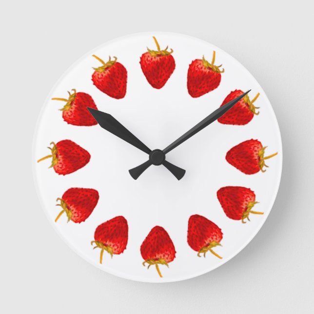 Red Strawberry Stunden 12 Erdbeeren Circle Runde Wanduhr (Vorderseite)