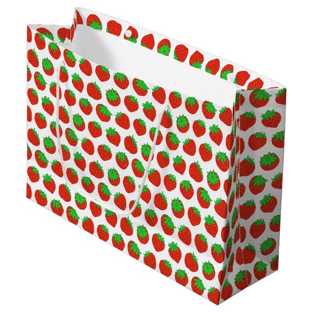 Red Strawberry Summer Fruit Pattern Große Geschenktüte (Vorderseite Schrägansicht)