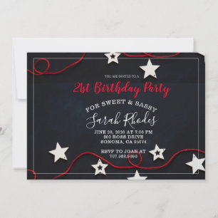 Red String & Stars Sweet Sassy 21. Geburtstag Einladung