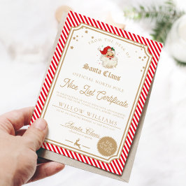 Red Strip Nice List Certificate Card Einladung